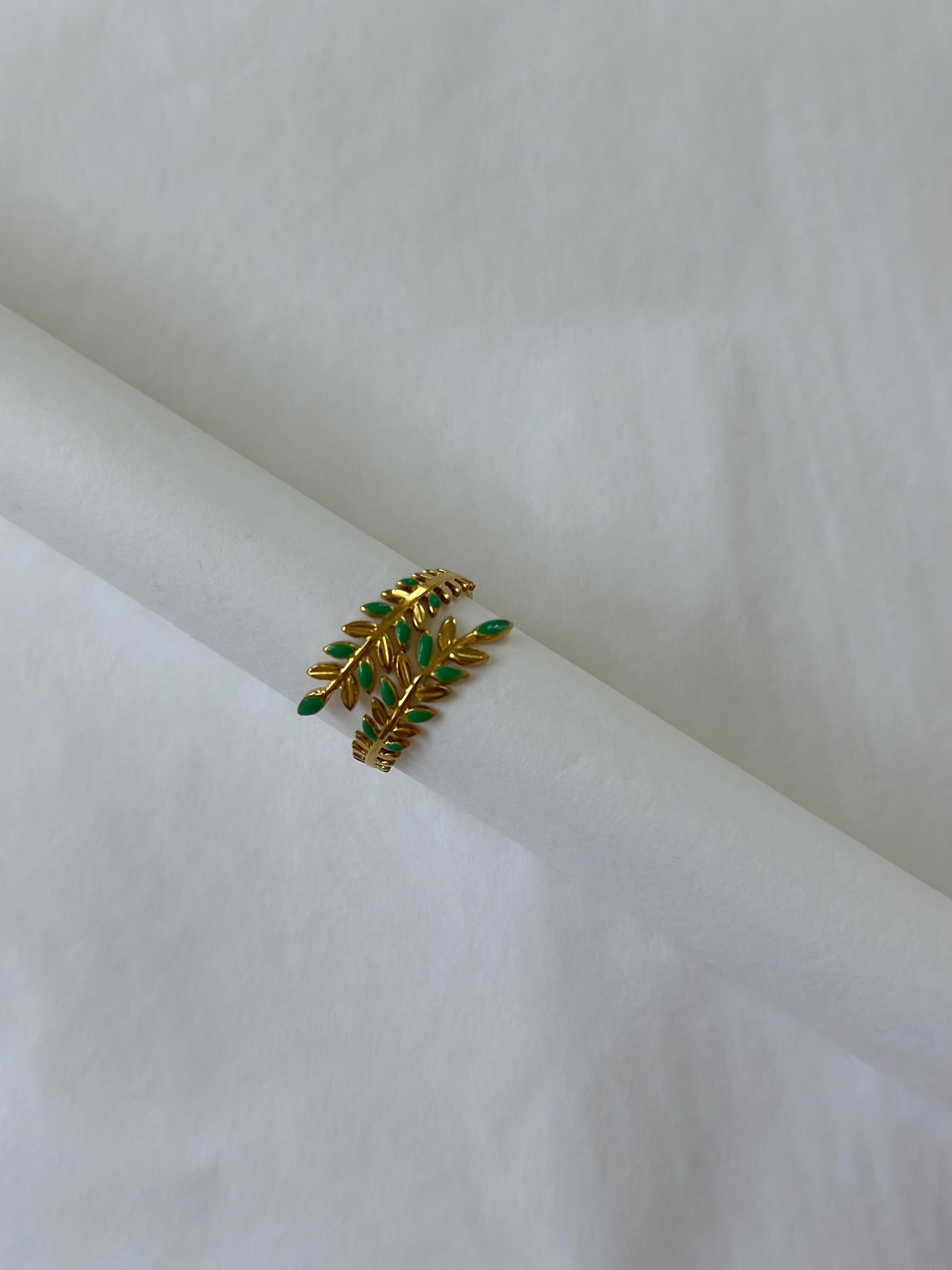BAGUE FEUILLE VERT AJUSTABLE