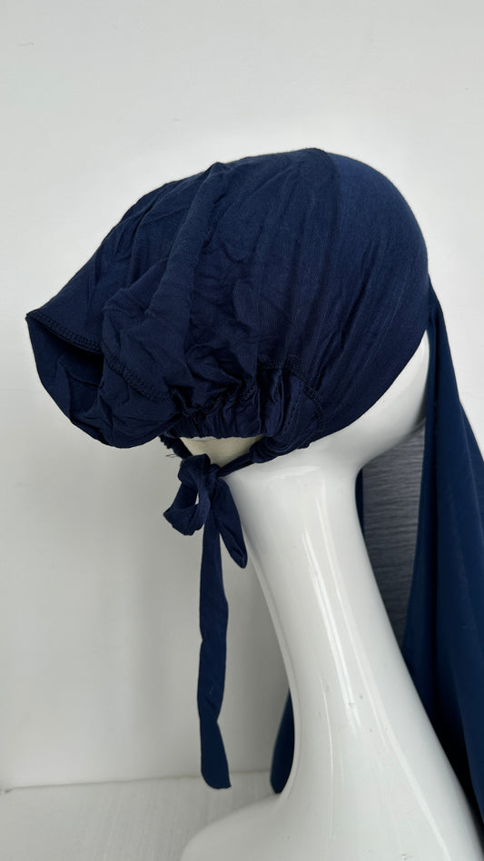 HIJAB MOUSSELINE RAYE À ENFILER BLEU MARINE